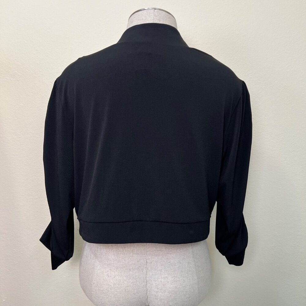 Lennie For Nina Leonard Black 3/4 Sleeve Ruched Arm Bolero Shrug Size Large - Picture 5 of 6